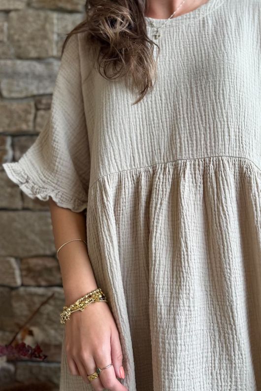 Dusk Bubble Cotton Smock Top Stone